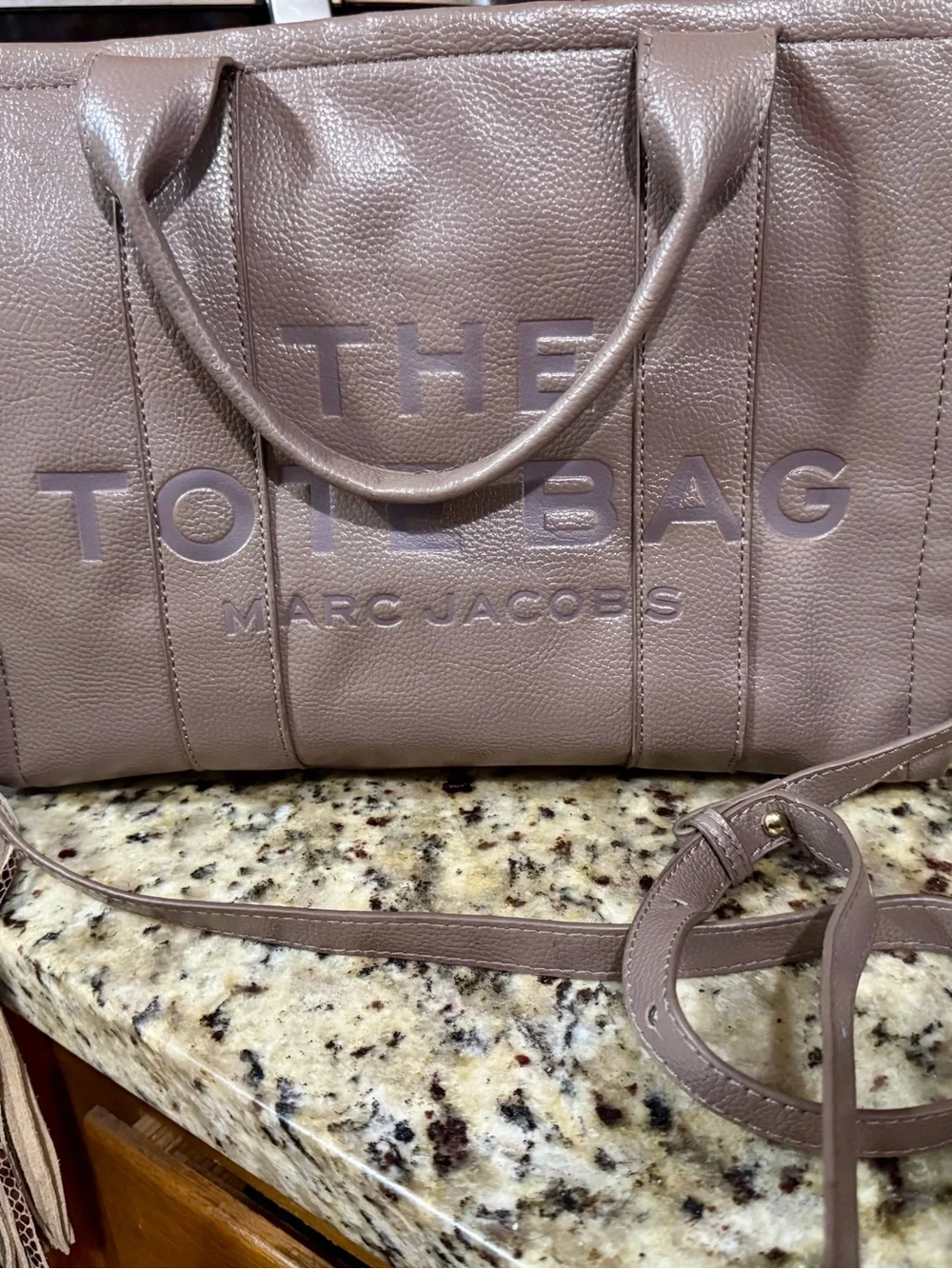 Marc Jacobs Taupe Pebbled Leather Tote with Leopard Strap
